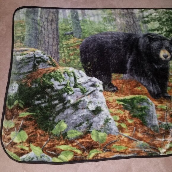 Black Bear Fleece Blanket Northwest Realm Lap Throw Forest Trees James Hautman - Picture 2 of 10